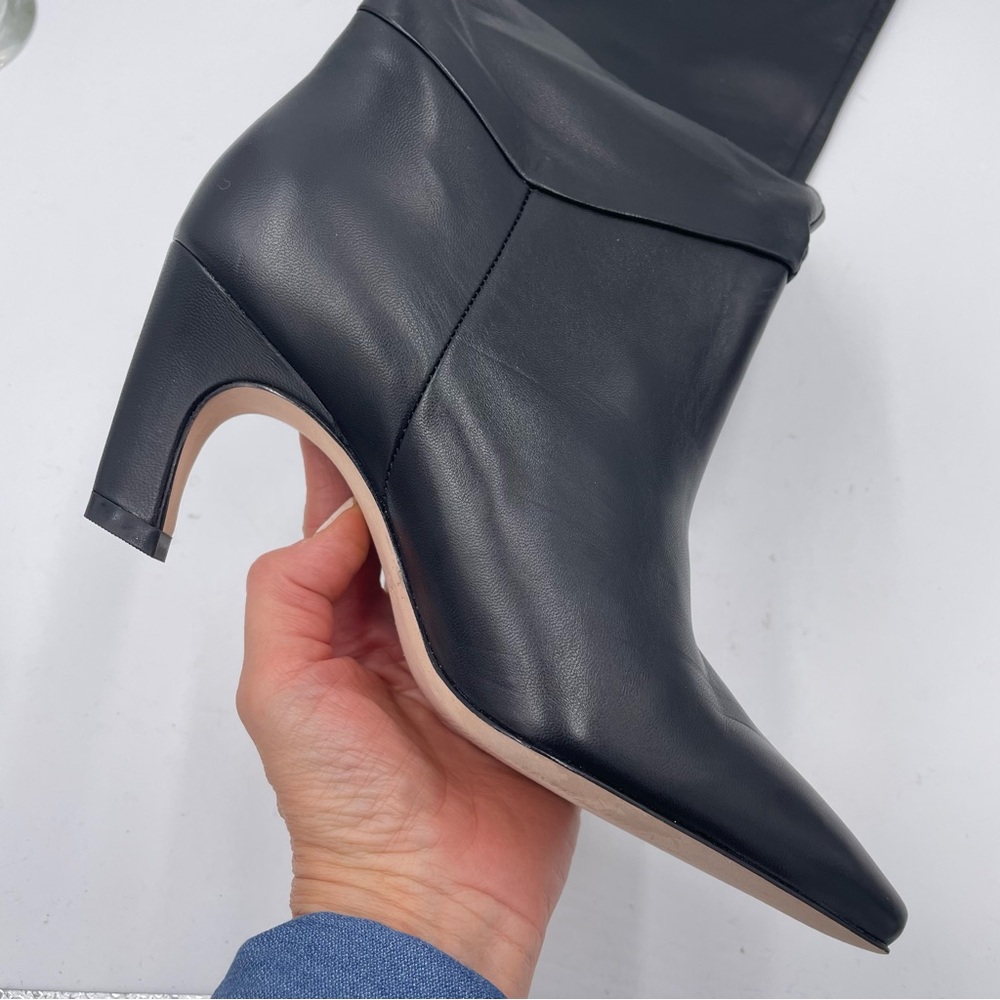NEW Everlane Black Leather Knee High Pull On Banana Heel Boot in Size 5 - Picture 9 of 16